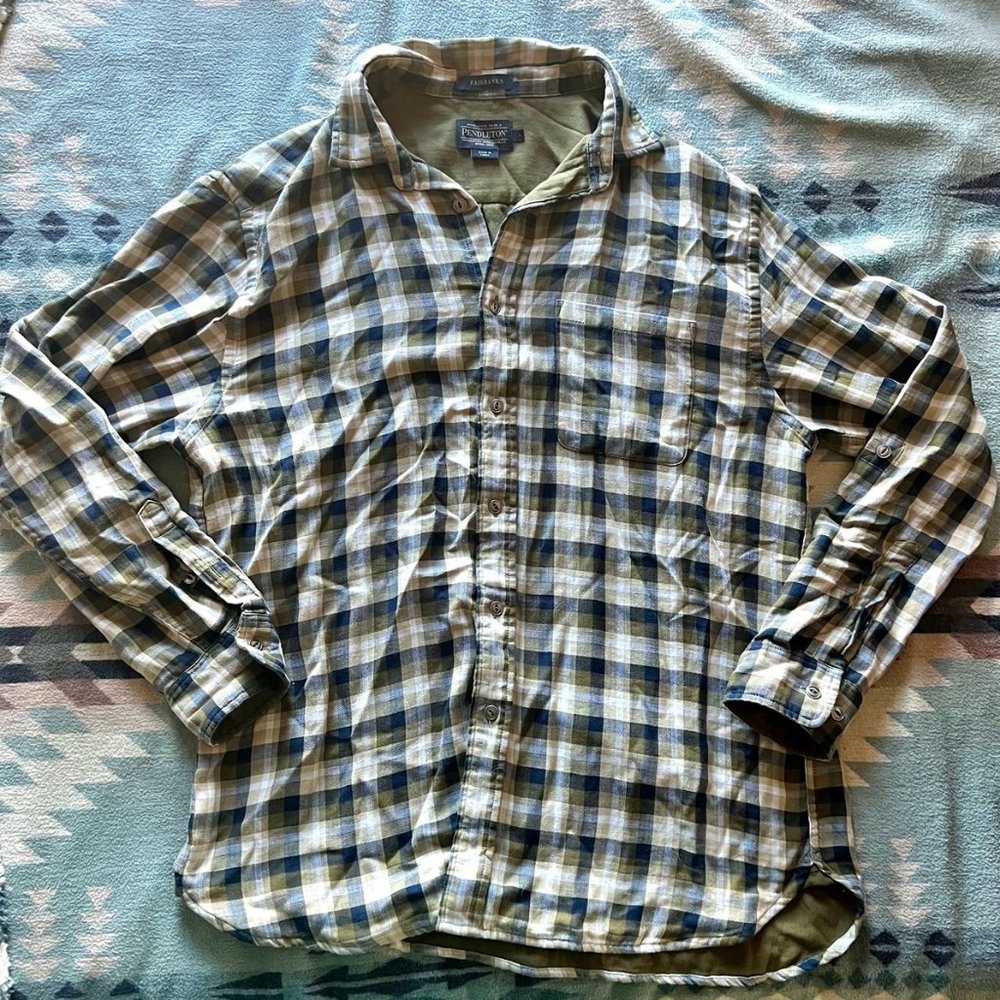 Men's L Pendleton Lined Green Button Down NWOT